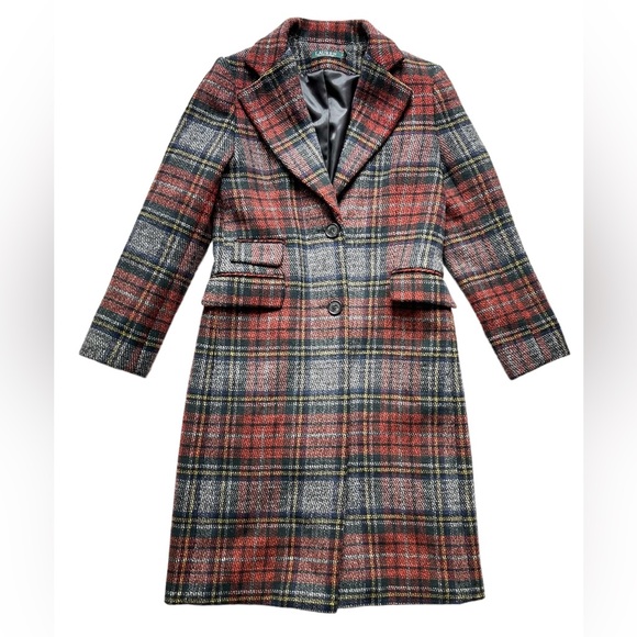 NEW $380  Lauren Ralph Lauren Women’s Sz 4 Wool Blend Blanket Plaid Reefer Coat - Picture 4 of 14